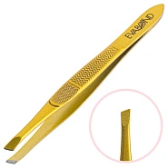 Пинцет для бровей скошенный золотой Y